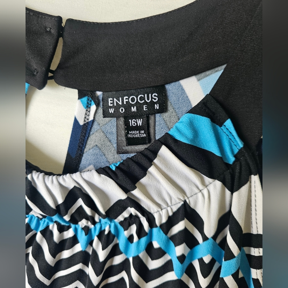 Enfocus Woman Chevron Halter Dress Sharkbite Hem Blue Black 16W - Picture 6 of 15